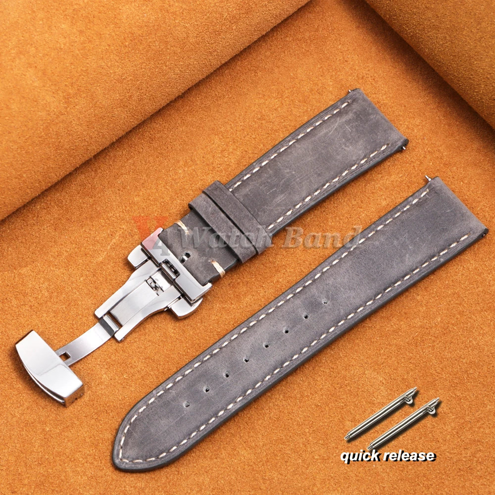 14/16/18/20/22/24mm Business Watch Band for Seiko Genuine Calfskin Leather Watchband for Omega Butterfly Buckle Stitching Strap