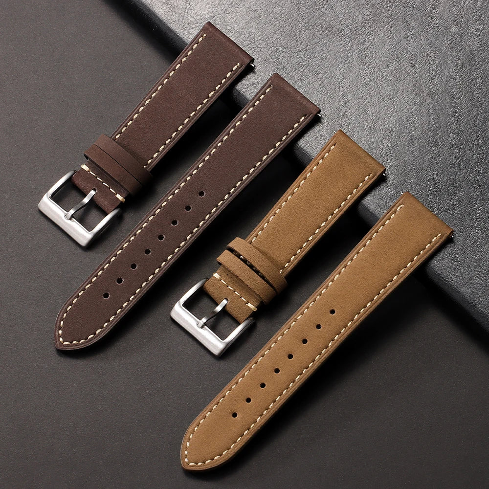 Genuine Cowhide Leather Strap for Samsung Galaxy Watch 6 5 4 Soft Breathable Retro Wristband for Seiko 20mm 22mm Wrist Bracelet