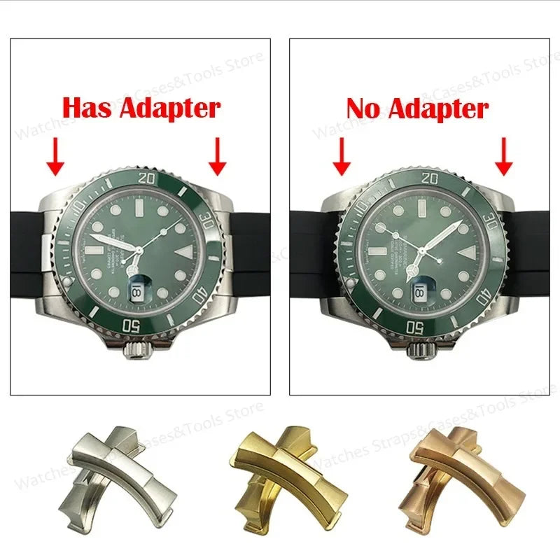 20mm Curved End Link Endlink For Rolex Watchband For Submariner Watch Band Rubber Leather Strap Metal Seamless Connection 2pcs