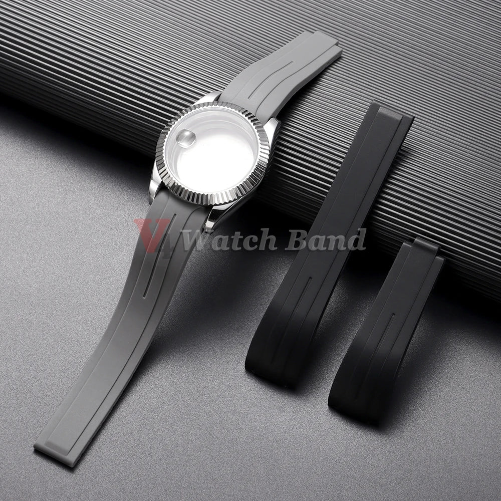Arc Rubber Watchband 20 21mm 22mm for Rolex Daytona Yacht-Master Ultra Flexible Comfortable Silicone Curved Strap for Rolex 20mm
