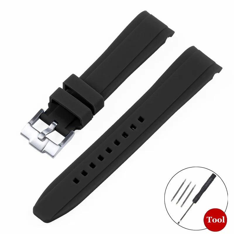 20mm Curved Rubber Watch Strap for Omega for Swatch for Moonswatch Soft Waterproof Sport Wrist Bracelet Women Men Accessories