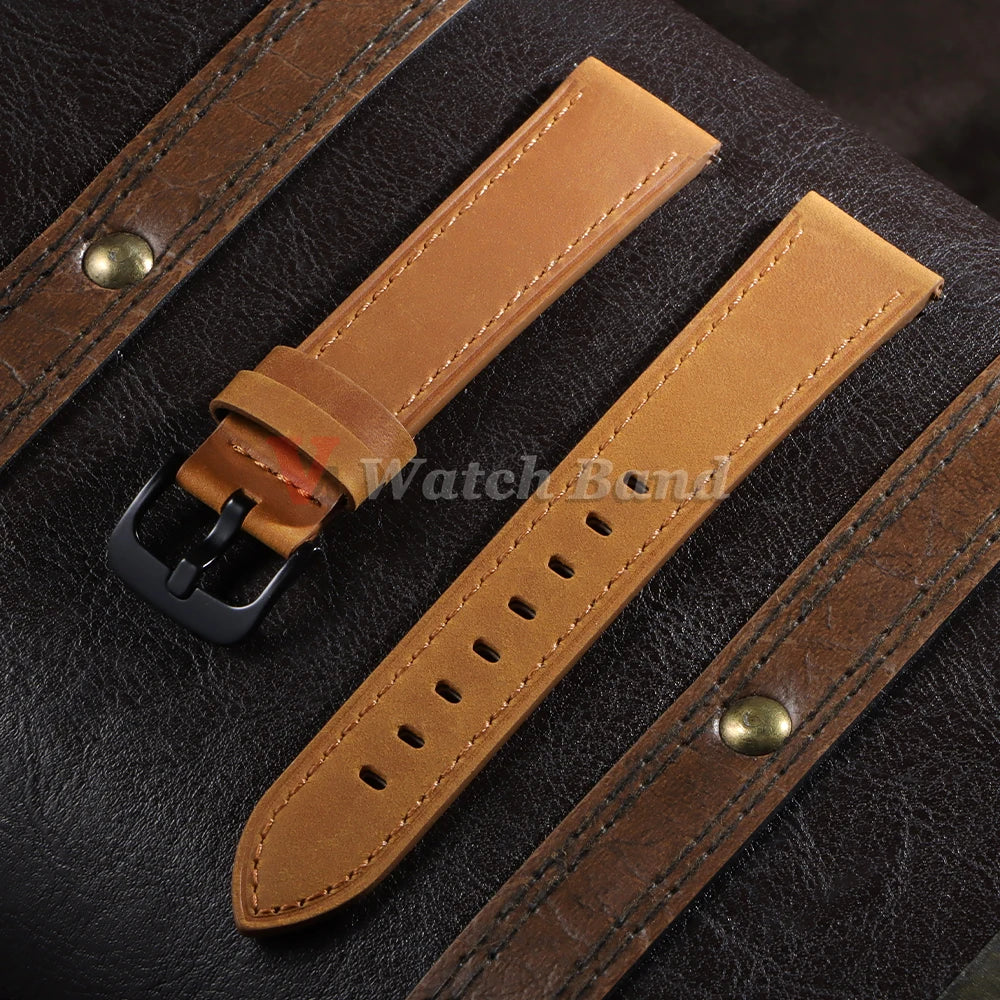 18mm 20mm 22mm 24mm Genuine Cowhide Leather Strap for Samsung Galaxy Watch 6 5 4 Soft Matte Retro Wristband for Seiko Bracelet