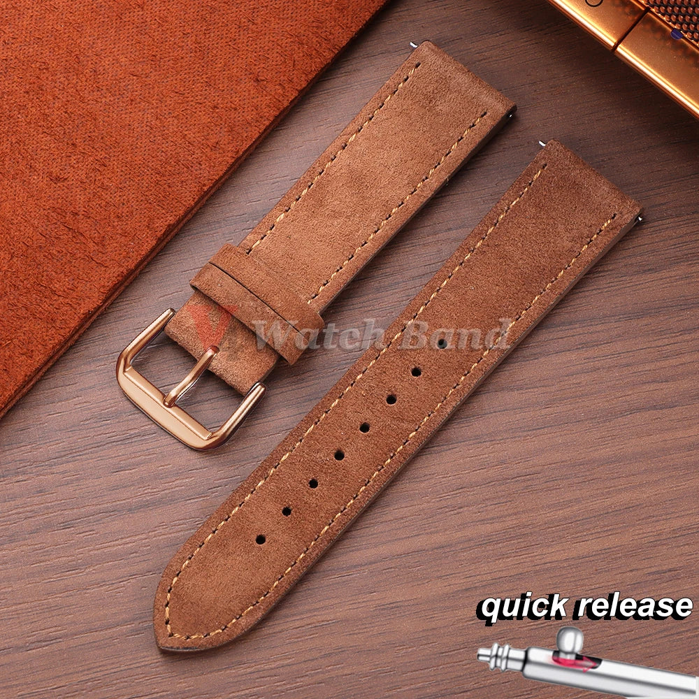 Vintage Suede Watch Strap 18 19mm 20mm 22mm for Seiko for Huawei Stitching Quick Release Bracelet for Samsung Watch 8/7/6/5/4/3
