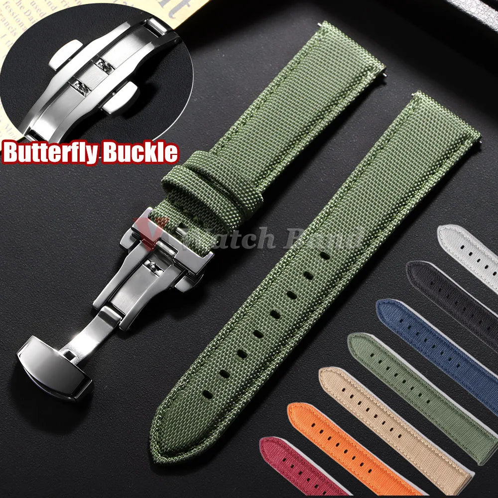 20mm 22mm Watch Strap for Omega Two-Sided Nylon Cowhide Watchband for Rolex Band Sport Wristband Quick Release Belt Accessories