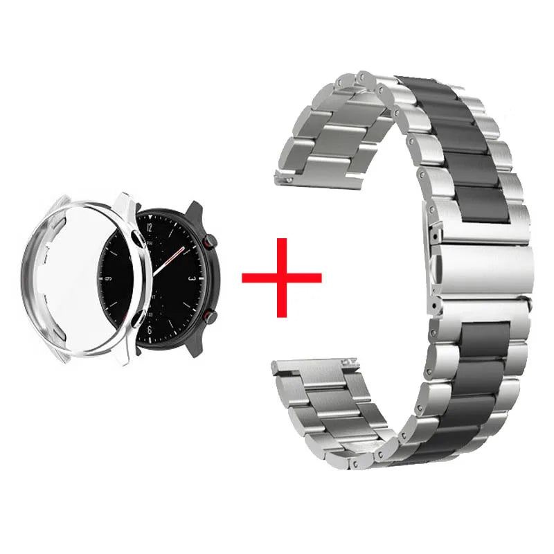 2 in 1 Case & Band For Amazfit GTR3 GTR 3 Pro Stainless Steel Strap Clear Protective Cover Bumper Set Smart Watch Accessories