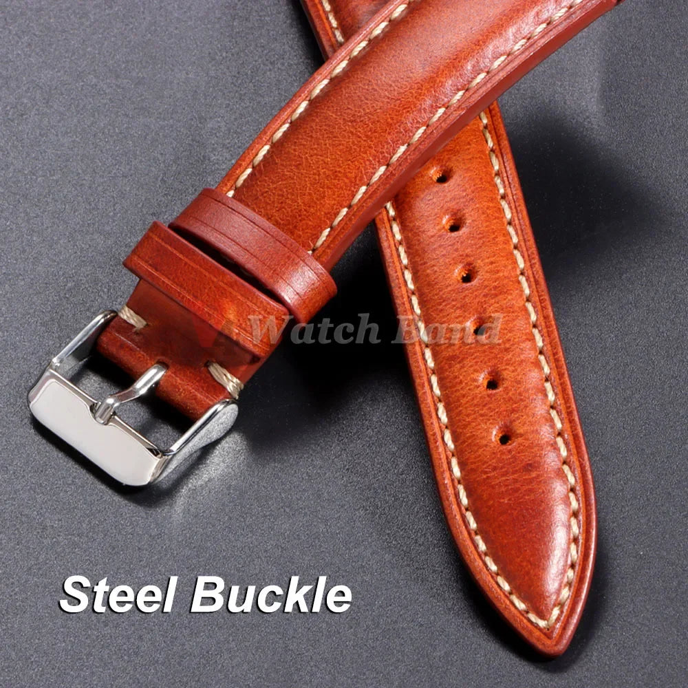 Vintage Oil Wax Genuine Cowhide Watch Strap 18mm 19mm 20mm 22mm 21mm Brown Watchbands for Samsung Galaxy Watch Band Bracelet