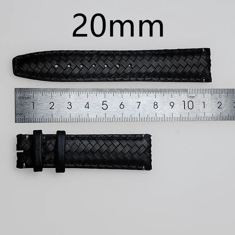 Watch Band for IWC Pilot Series Curved End Woven Leather Watchband for Omega Genuine Cowhide Bracelet 20mm 22mm