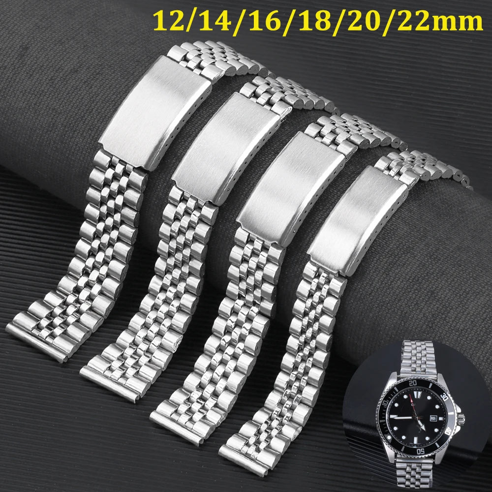 12mm 14mm 16mm 18mm 20mm 22mm Universal Metal Wrist Strap Stainless Steel Watch Band Adjusted Folding Buckle Bracelet Accesories