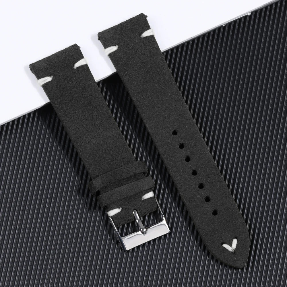 Suede Leather Strap for Seiko Watch Band Vintage Bracelaet Handmade Stitching Wristband 18mm 20mm 22mm