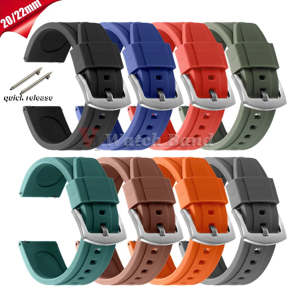 Watch Strap 20mm 22mm Universal Watch Band for Rolex for Omega Silicone Rubber Link Wrist Bracelet for Casio Soft for Smartwatch