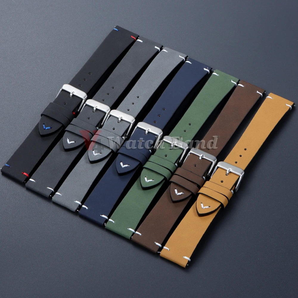 Vintage Matte Leather Watch Band for Seiko 20mm 22mm for Omega Handmade Stitching Cowhide Strap for Huawei Smartwatch Wristband