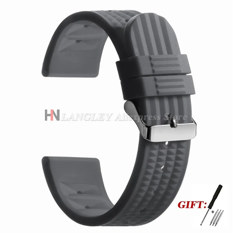 Soft Rubber Waffle Watch Band 20mm 22mm for Seiko for Rolex Water Ghost Sport Silicone Wristband Men's Replacement Strap Premium
