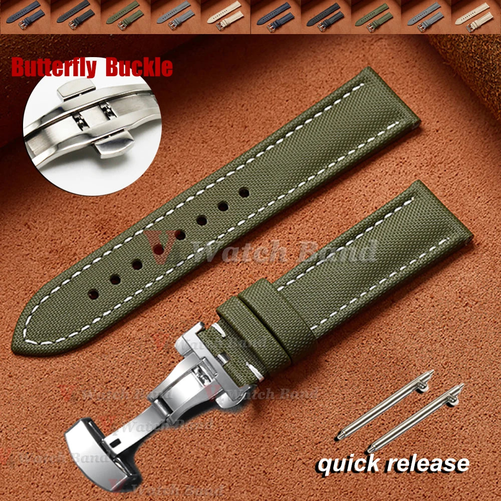 For Omega for Seiko Business Sailcloth Watch Strap 18/19/20/21/22mm Butterfly Buckle Waterproof MenWomen Quick Release Watchband