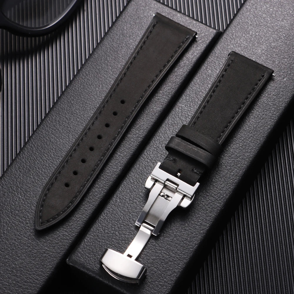 19mm 21mm Genuine Calfskin Leather Watchband for Omega Business Belt for Seiko 18/20/22/24mm Butterfly Buckle Brown Watch Straps