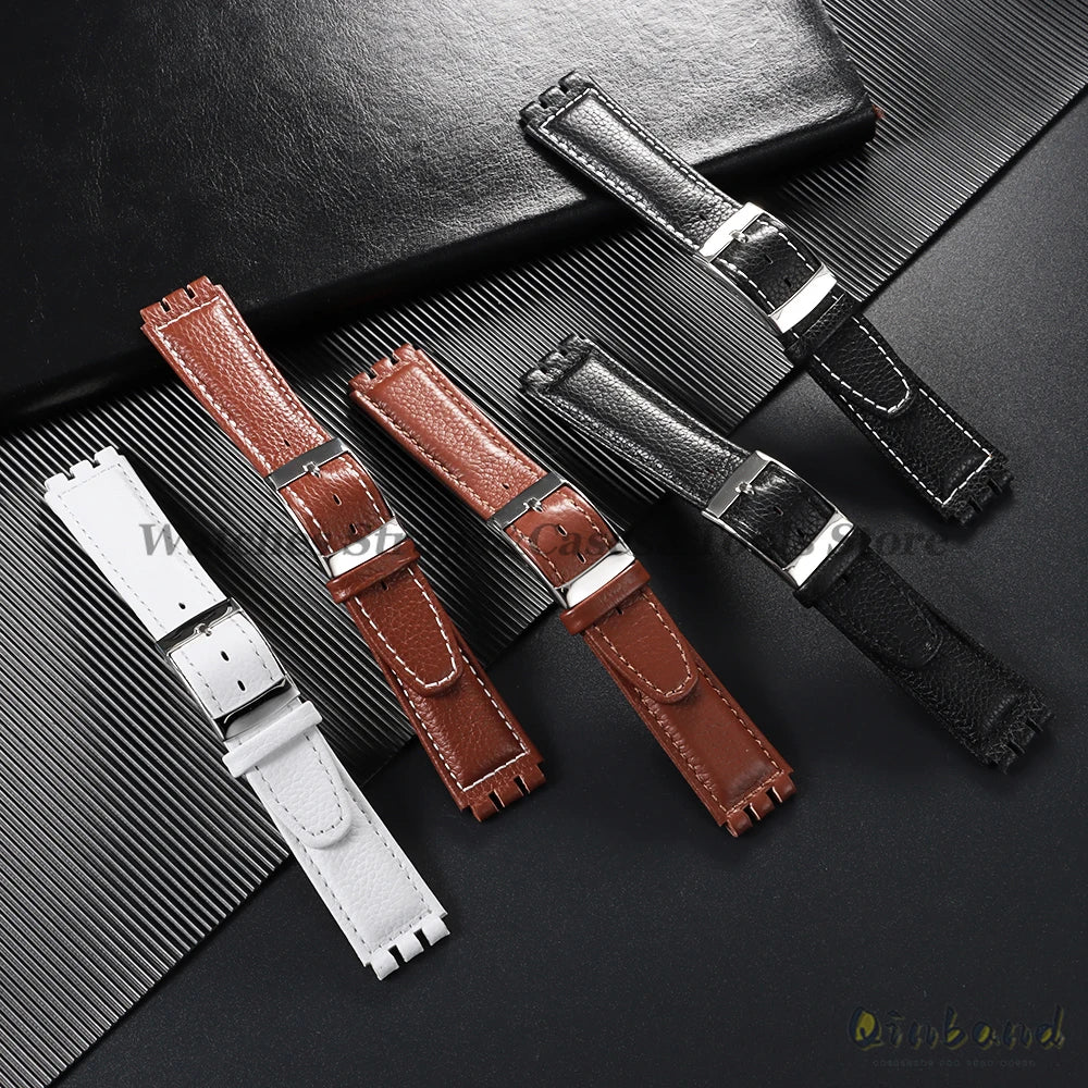Cowhide Leather Watch Strap for Swatch Series 17mm Bracelet Men Women Waterproof Sport Replacement Watchband Belt Accessories