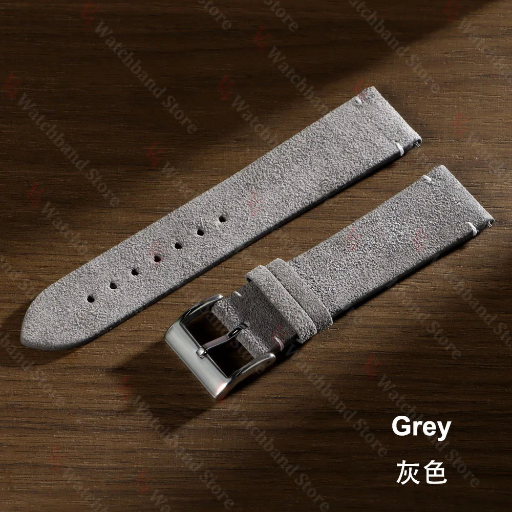 20mm 22mm High Quality Suede Cowhide Vintage Watch Strap Blue Brown Watchband Replacement Strap Watch Accessories Sport Bracelet