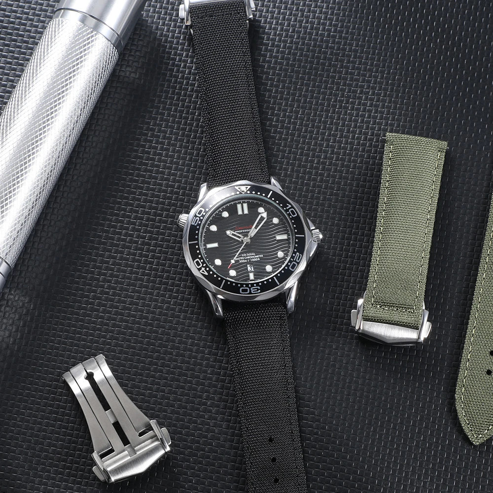 Deployant Sailcloth Watch Strap 20mm 22mm Two-Side Waterproof Nylon Quick Release With Folding Buckle Watch Band for Omega