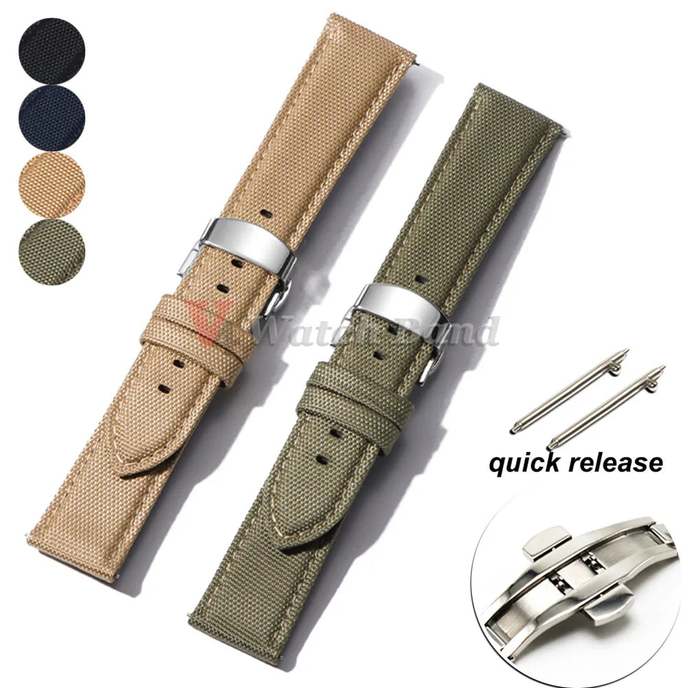 Sailcloth Watch Strap 20mm 22mm Nylon Bracelet for Omega for Seiko Business Men Women Butterfly Buckle Quick Release Watchband