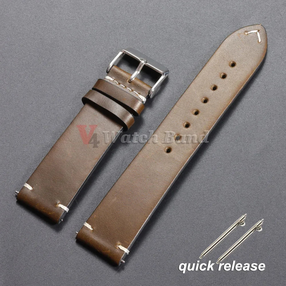 18mm 20mm 22mm Vintage Oil Wax Leather Watchband 19mm 21mm 24mm Wristband Stitching Cowhide Strap for Omega for Seiko Watch Band