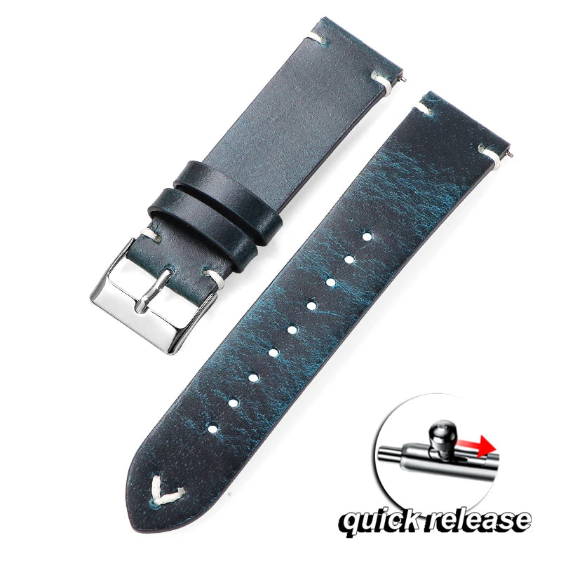 18mm 20mm 22mm Bracelet Quick Release Oil Wax Stitching Cowhide Strap for Omega for Seiko Vintage Leather Watch Band