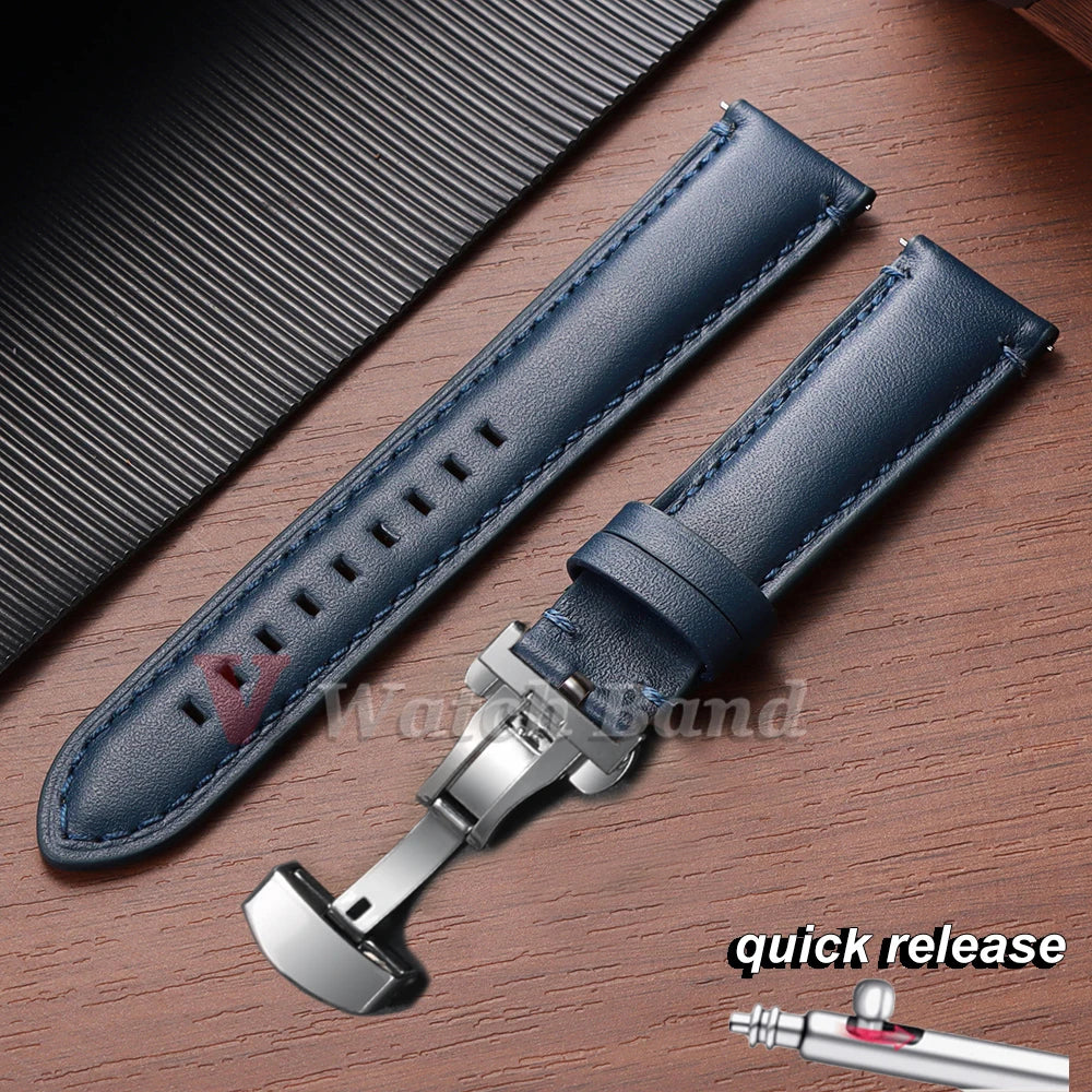 20mm 22mm 24mm Genuine Cowhide Watch Band Butterfly Buckle Vintage Straps Men Women Soft Leather Wrist Bracelet Belt Accessory