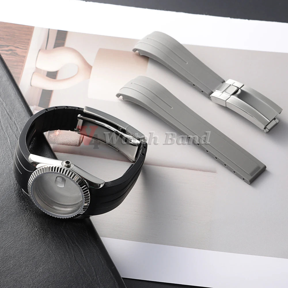 Curved End Rubber Watch Strap 20mm 21mm 22mm for Rolex for Water Ghost Waterproof Silicone Wrist Band Folding Buckle Bracelet
