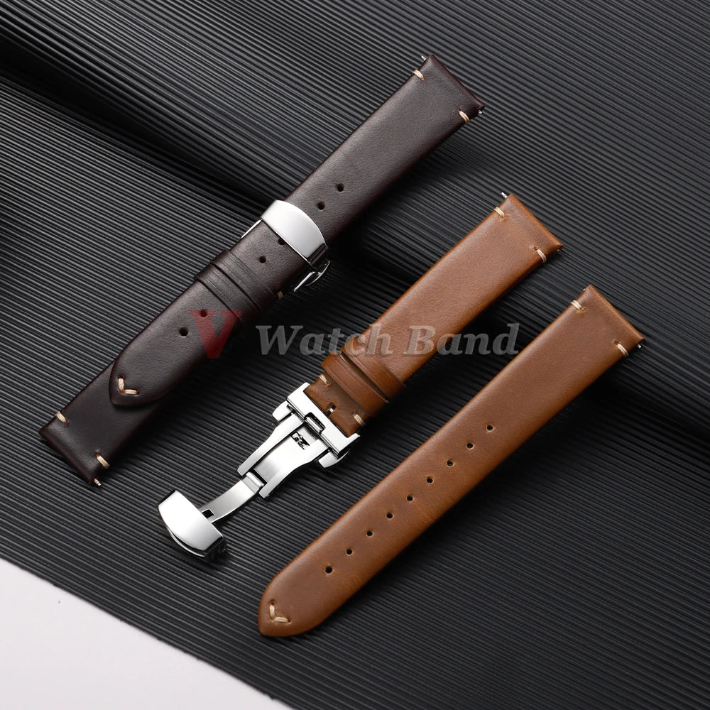 Cowhide Watch Strap 18mm 20mm 22mm for Samsung Galaxy Watch 3/4/5/6/7 Vintage Dark Brown Quick Release Bracelets Business Bands