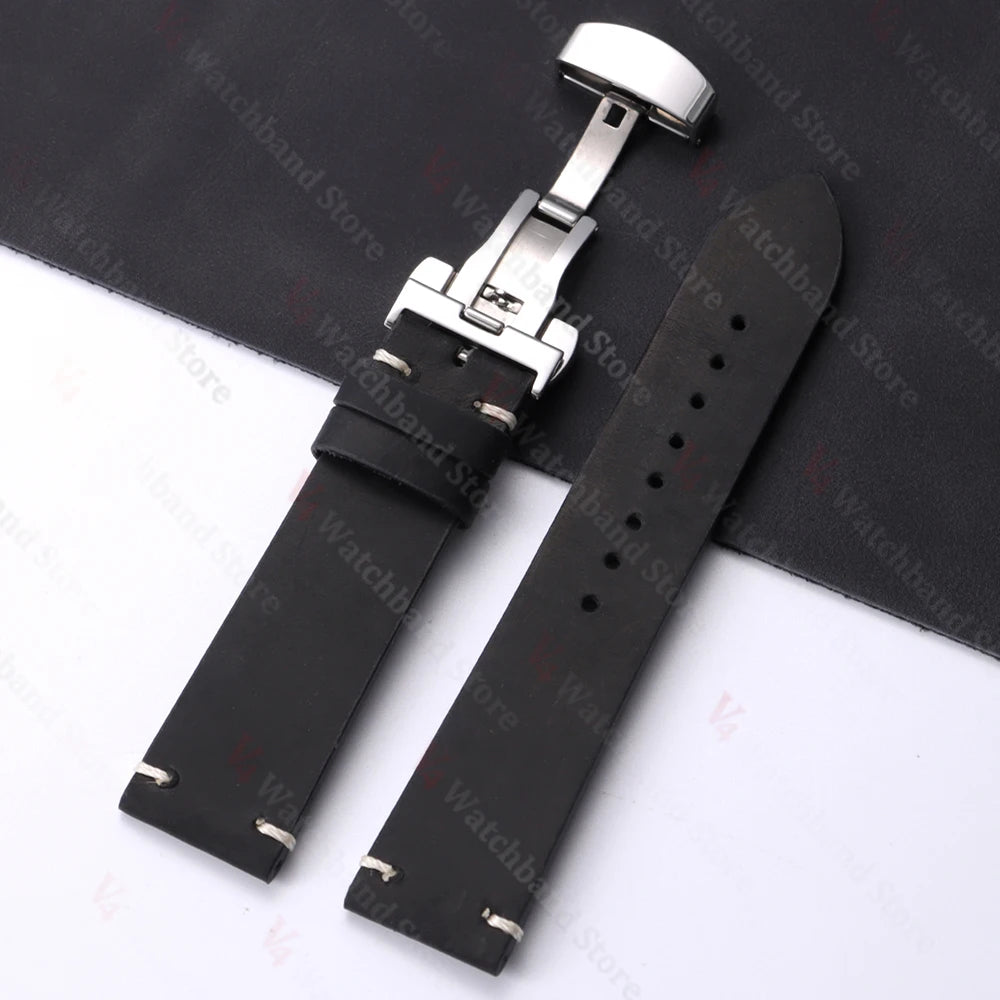 Cowhide Watch Strap 18mm 20mm 21mm 22mm 24mm for Samsung Galaxy Watch 7/6/5/4 Vintage Blue Brown Bracelets for Omega  for Seiko