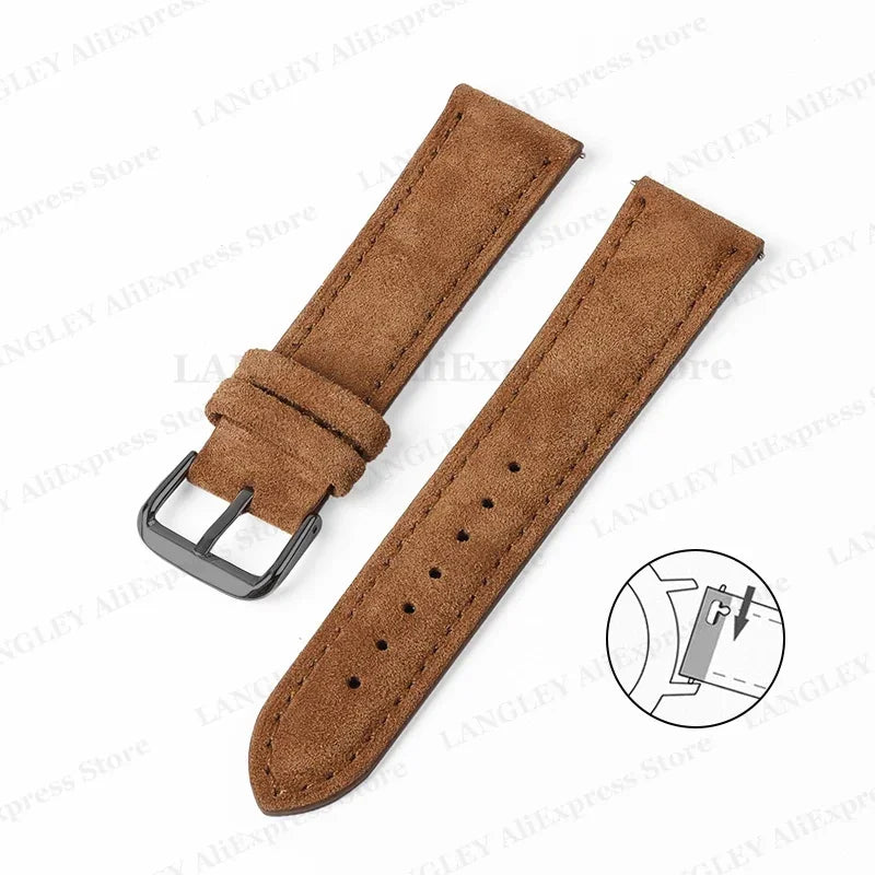 18mm 20mm 22mm Vintage Suede Leather Watchband for Samsung Galaxy Watch 5 4 3 45mm 40mm Cowhide Stitching Quick Release Bracelet