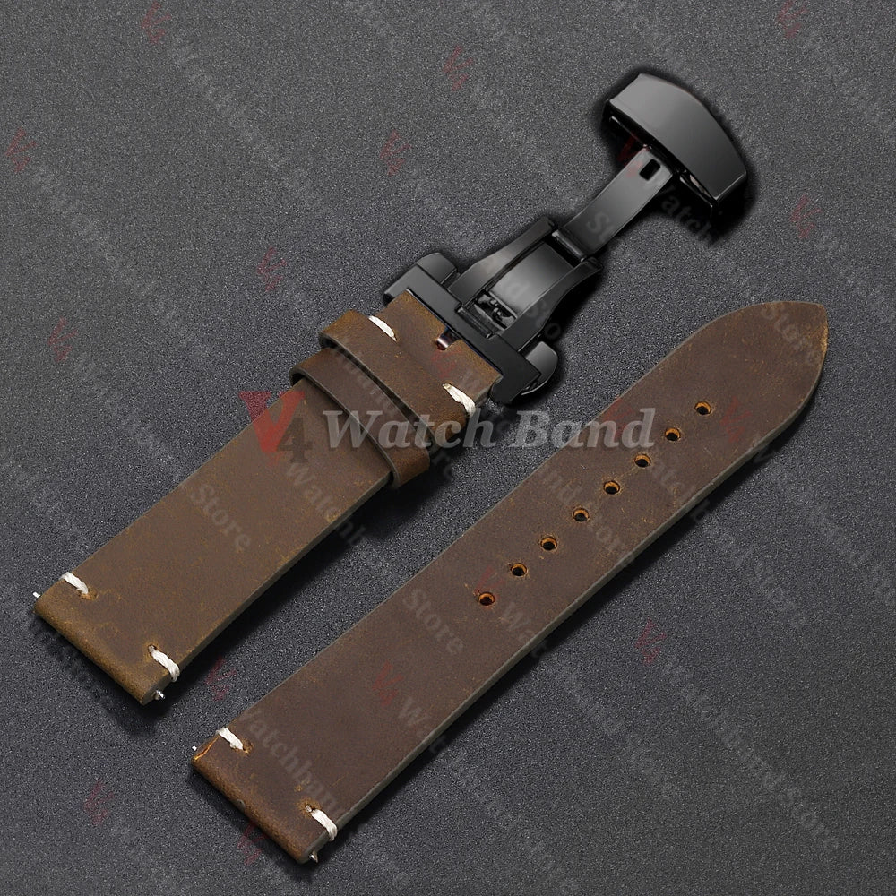 Stitching Cowhide Strap for Omega 18/19/20/21/22/24mm for Wrist Bracelet for Seiko Vintage Leather Watch Band Butterfly Buckle