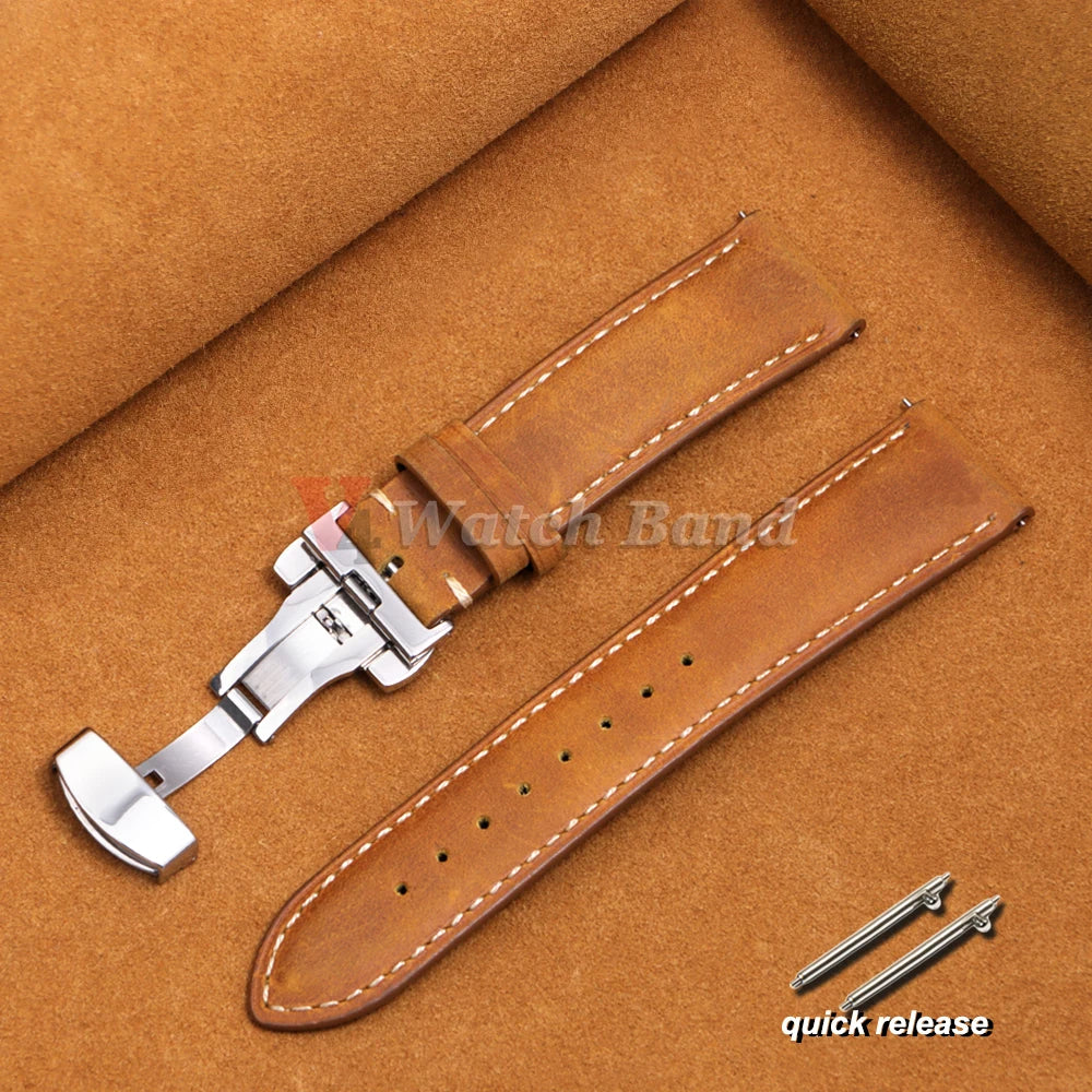 14/16/18/20/22/24mm Business Watch Band for Seiko Genuine Calfskin Leather Watchband for Omega Butterfly Buckle Stitching Strap