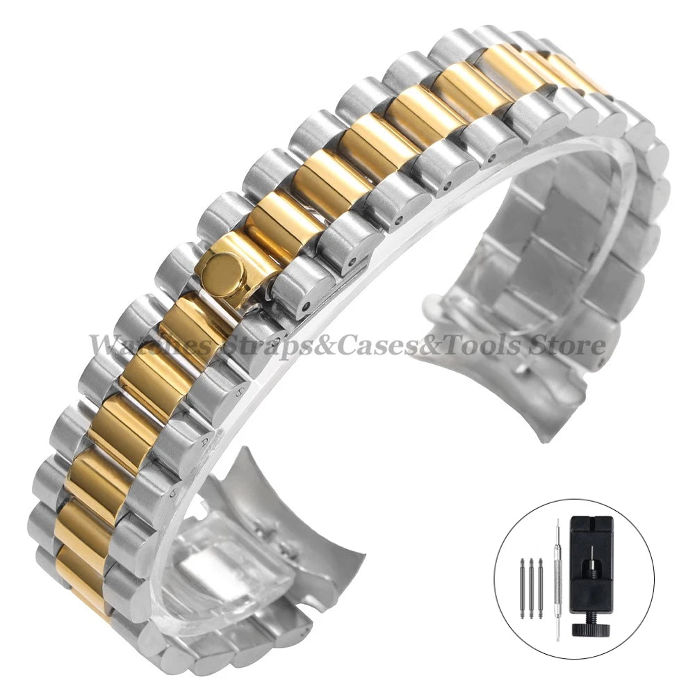20mm Stainless Steel Watch Strap for Rolex for Water Ghost Wrist Band Silver Gold Curved End Bracelet Men Women Sport Watch Band