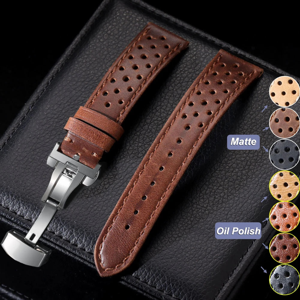 18/20/22mm Universal Genuine Cowhide Watch Band Butterfly Buckle Vintage Straps for Men Women Breathable Bracelet Belt Accessory