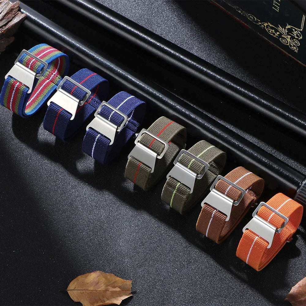 18/20/22mm Nylon Watchband for Seiko Army Military Woven Elastic Strap for French Troops Parachute Bag Universal Men Sport Band
