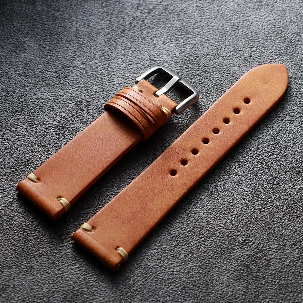 Cowhide Leather Watch Strap 18mm 19mm 20mm 21mm 22mm for Samsung Galaxy Watch 8/7/6/5/4 Vintage Brown Quick Release Bracelets