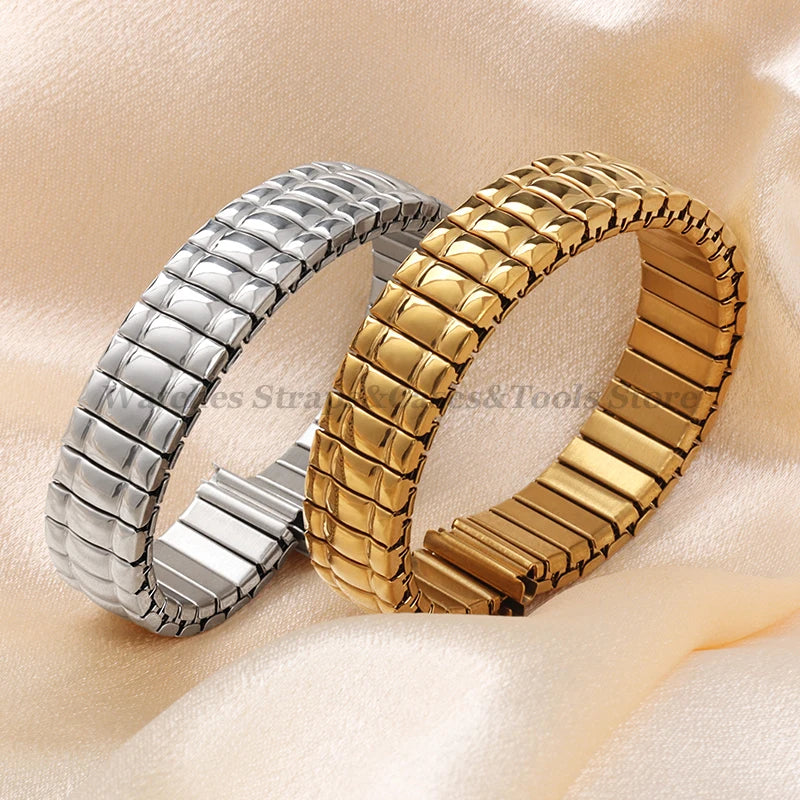 12mm 14mm 16mm 18mm 20mm Stretch Expansion Stainless Steel Watch Band Strap Metal Elastic Belt Accessories Men Women Bracelets