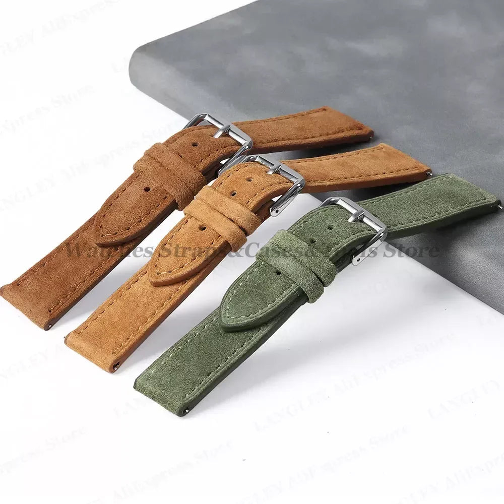 18mm 20mm 22mm Vintage Suede Leather Watchband for Samsung Galaxy Watch 5 4 3 45mm 40mm Cowhide Stitching Quick Release Bracelet