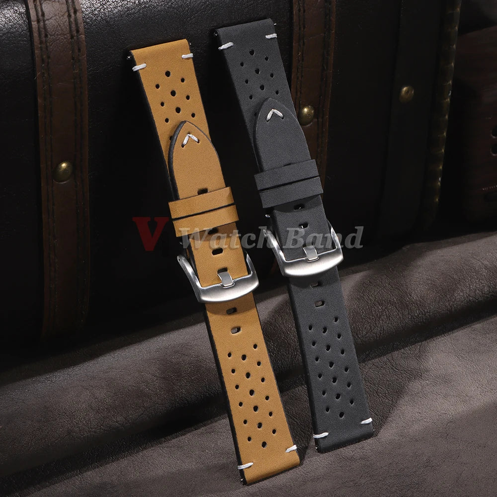 Retro Calf Watchband 20mm 22mm Breathable Geniune Cowhide Straps for Samsung Watch Strap for Huawei Watch Gt2/Gt3 Sport Belt