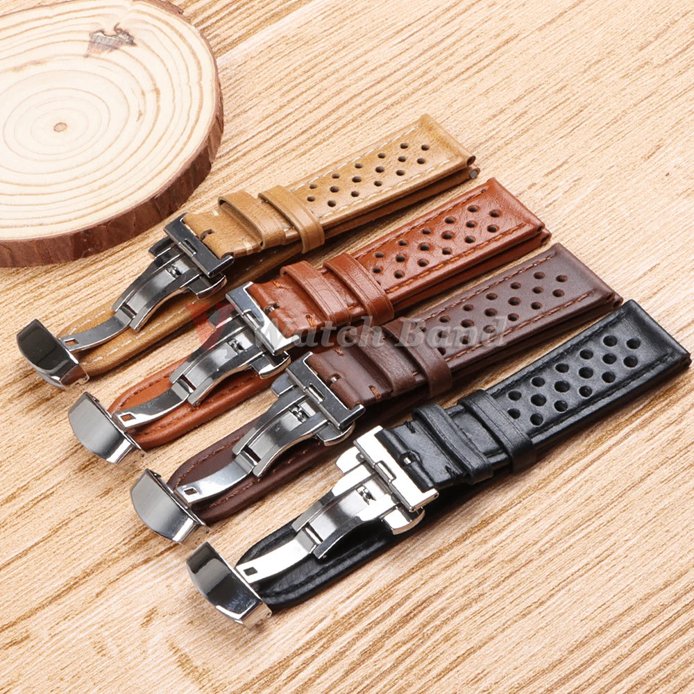 Genuine Cowhide Leather Strap for Samsung Galaxy Watch 6 5 4 Breathable Retro Wristband for Seiko Bracelet for Omega 18/20/22mm