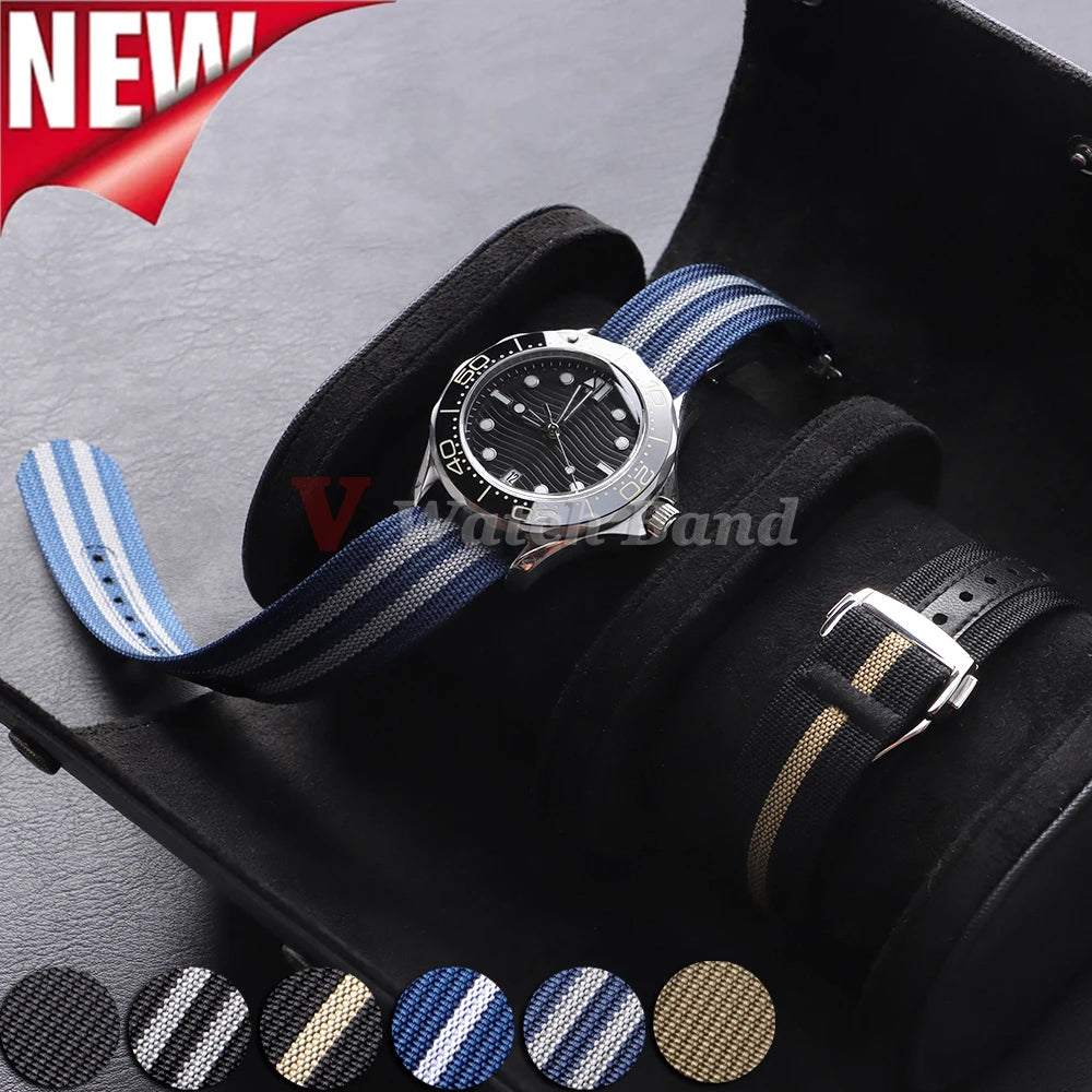 20mm Nylon Strap for Seiko for Tudor Loop Fastener Watchband Men Green Military Waterproof Wrist Bracelet for Omega Replacement