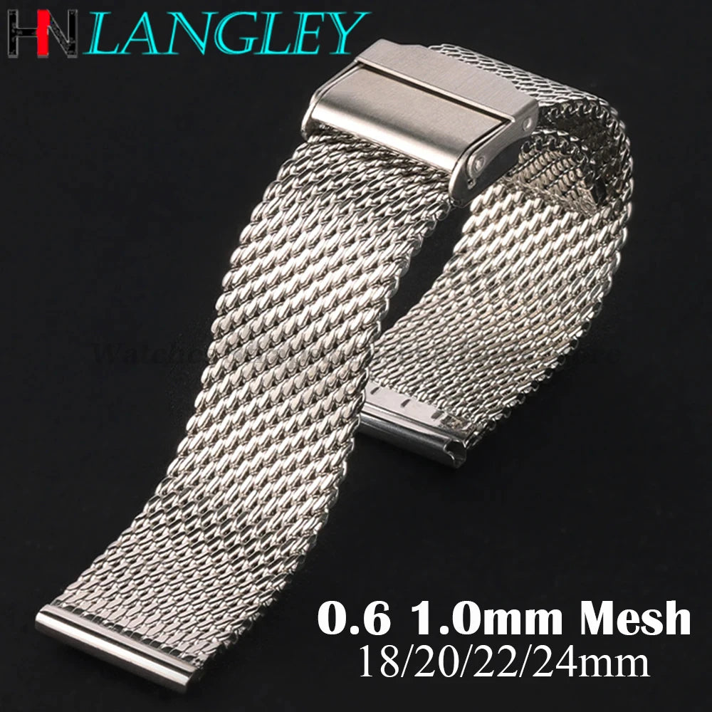 0.6mm 1.0mm Milanese Mesh Watchband 18mm 20mm 22mm 24mm Stainless Steel Bracelet 3mm Thick Strap Heavy Wristband with free tool