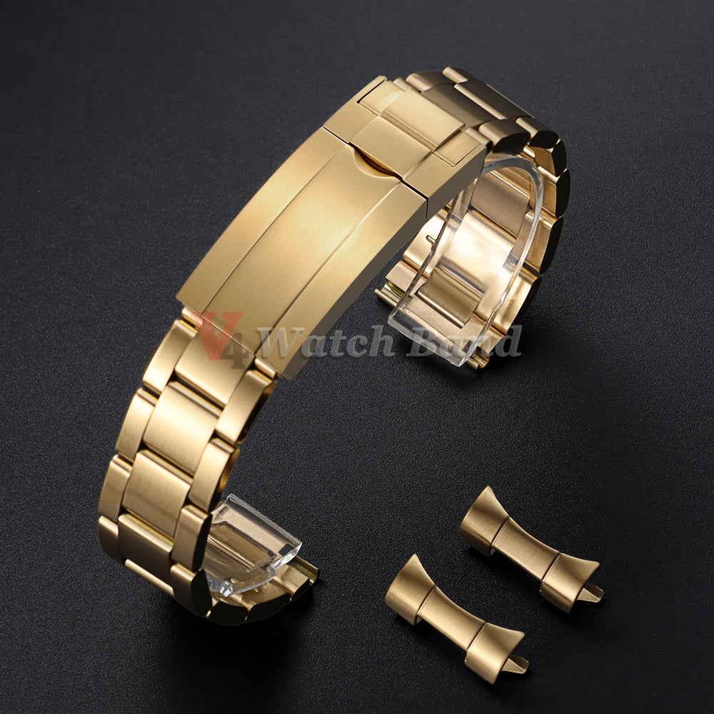 Curved End Metal Watch Strap 20mm for Rolex for Oyster Perpetual Stainless Steel Wrist Band Folidng Buckle Bracelet Accessories