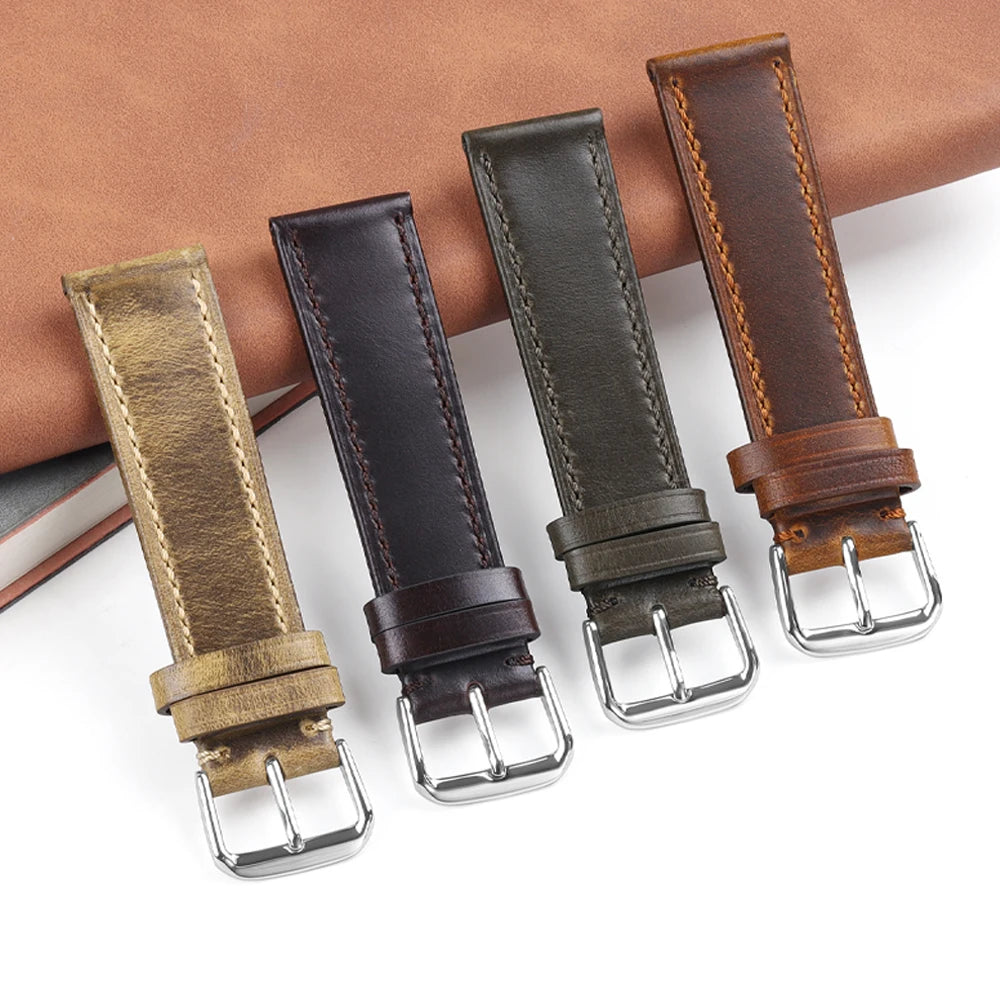 Genuine Cowhide Strap for Casio for Seiko for Omega  High Quality Crazy Horse Cowhide Watch Band for Rolex 18 22 22mm