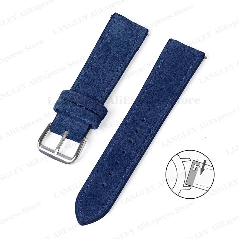 18mm 20mm 22mm Vintage Suede Leather Watchband for Samsung Galaxy Watch 5 4 3 45mm 40mm Cowhide Stitching Quick Release Bracelet