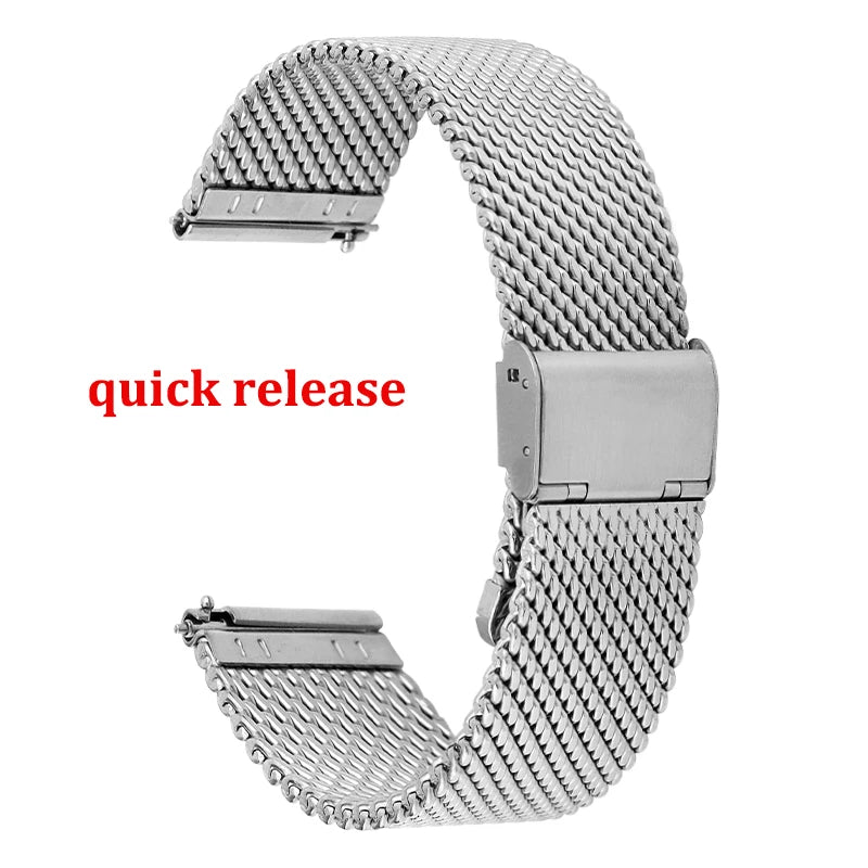 1.0 Mesh Milanese Watch Strap QuickRelease Stainless Steel Bracelet 3mm Thickness for DW for Omega Wristband 18mm 20mm 22mm 24mm