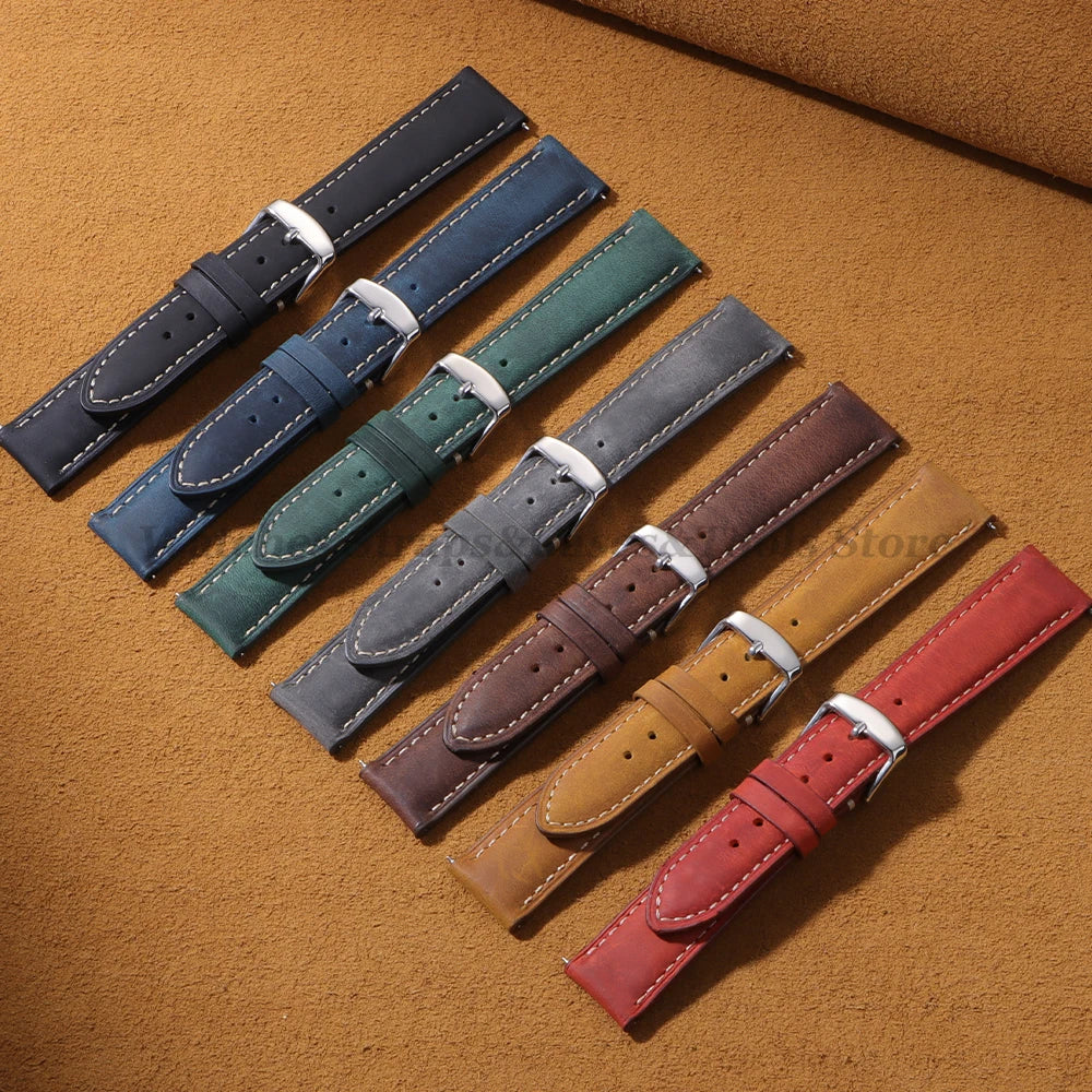 Cowhide Leather Watch Strap 14/16/18/24/22/20mm for Samsung Galaxy Watch7/6/5 Band for Xiaomi Redmi Watch Quick Release Bracelet