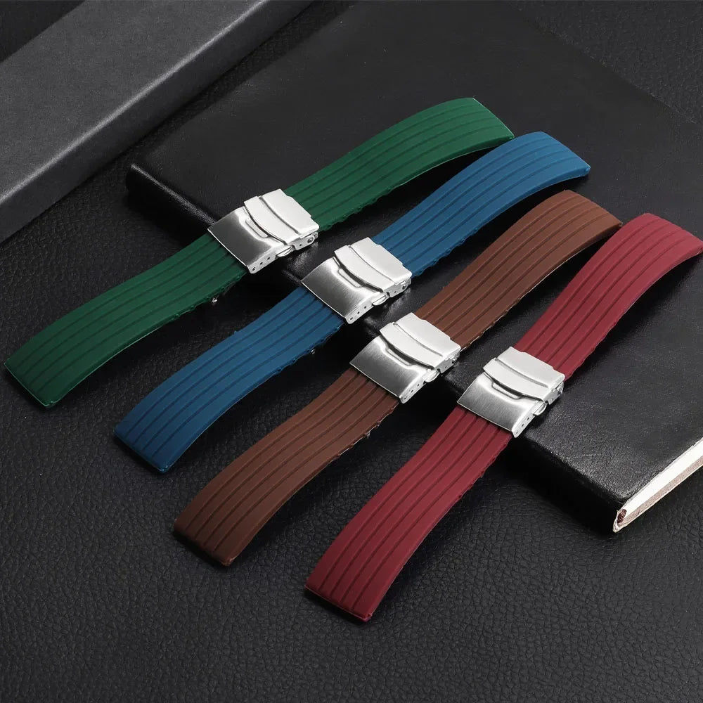 Watch Band For Seiko 18/20/22/24mm Tire Pattern Silicone Straps Rubber Universal Bracelet Quick Release Bracelet for Women Men