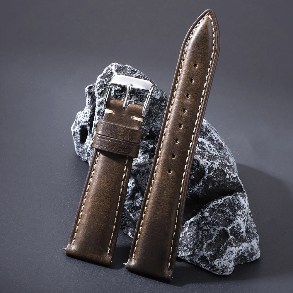 18mm 19mm 20mm 21mm 22mm Watchbands Handmade Retro Oil Wax Genuine Strap Quick Release Women Watch Band Accessories