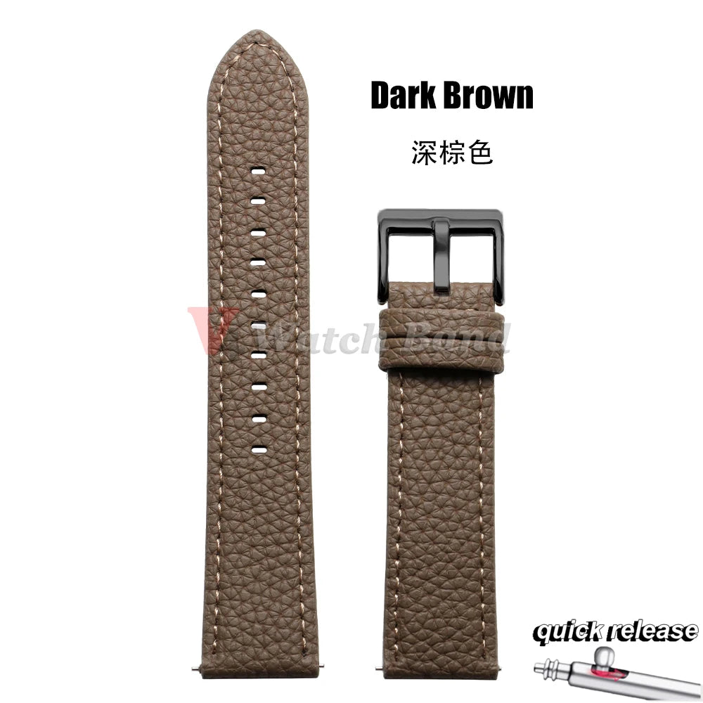 Universal Wristbelt 22mm Leather Business Strap for Omega for Seiko Lychee Pattern Leather Watchband Quick Release Soft Bracelet