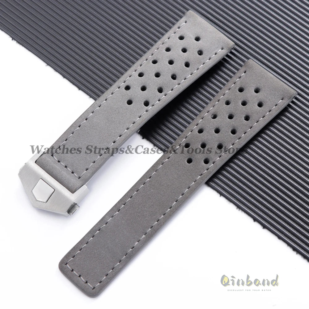 20mm 22mm 24mm Soft Genuine Cow Leather Watchband for Tag Heuer for Carrera Monaco Series Frosted Fold Buckle Men Women Straps